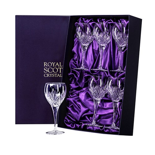 6 Royal Scot Crystal Wine Glasses - Highland - PRESENTATION BOXED